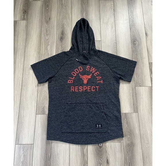 Under Armour Project Rock Short Sleeve Hoodie Dark Gray Men’s Size Large - Picture 1 of 10
